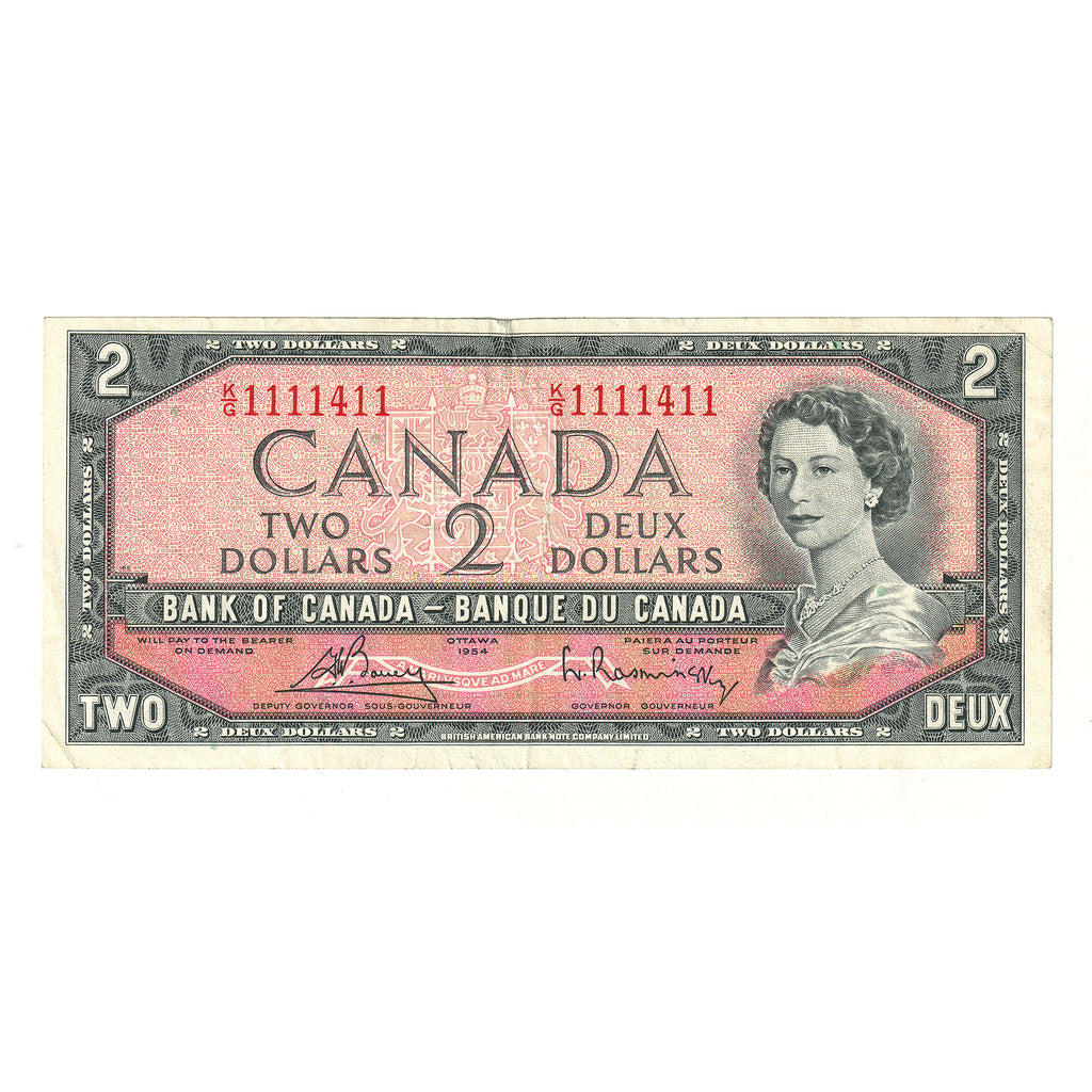 BC-38c 1954 Canada $2 Bouey-Rasminsky, Neat Number KG1111411, VF