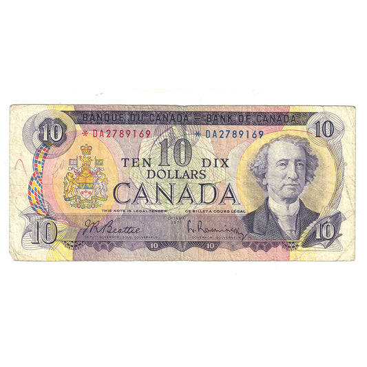 BC-49aA 1971 Canada $10 Beattie-Rasminsky, *DA, Circulated (writing)