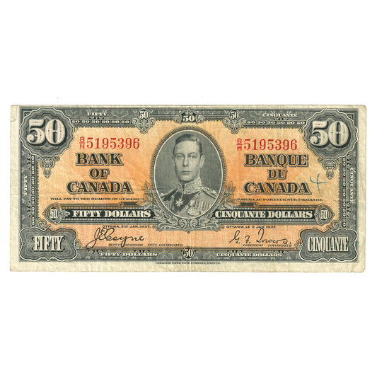 BC-26c 1937 Canada $50 Coyne-Towers, B/H, VF (stain)
