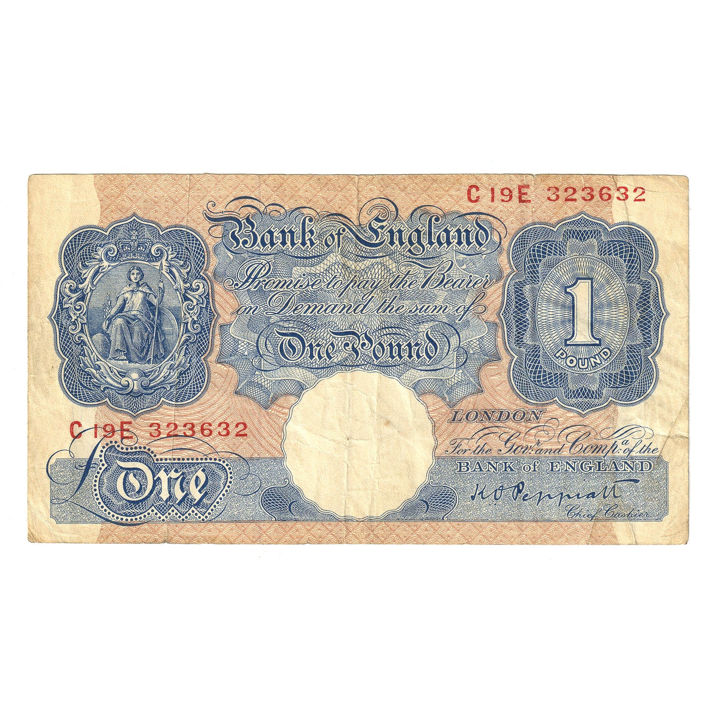 Great Britain 1940 1 Pound Note, BE47g, Peppiatt, VF-EF