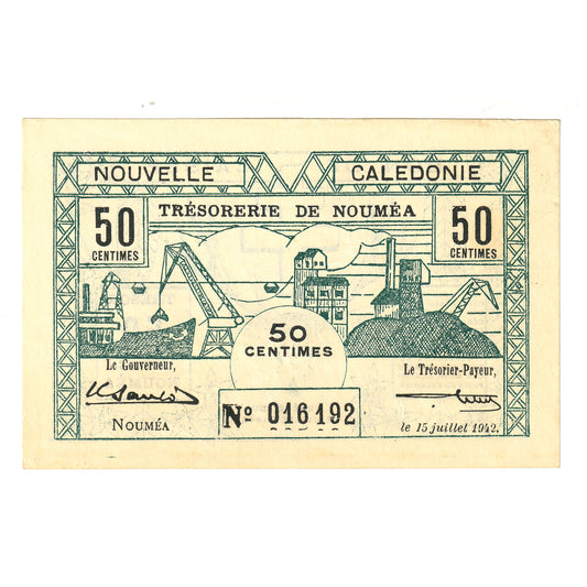 New Caledonia 1942 50 Centime Note, Pick #51, UNC