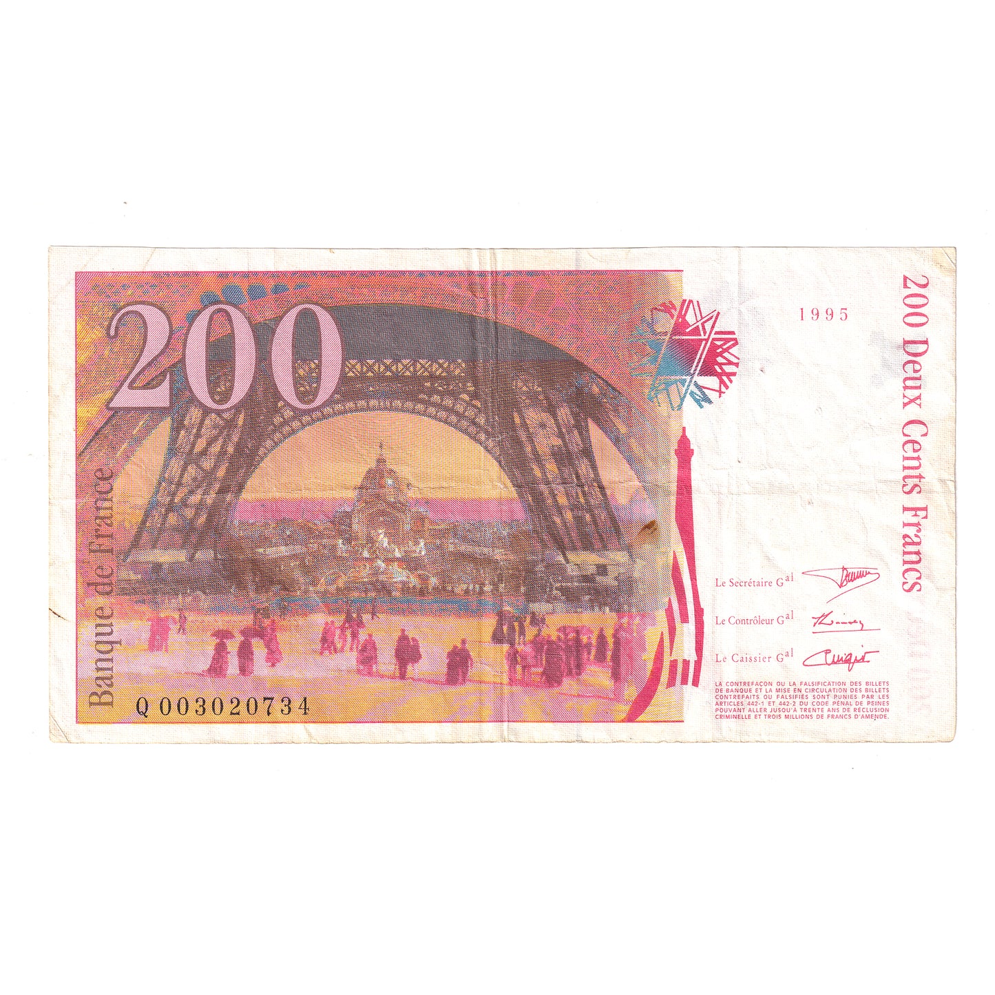 France 1995 200 Franc Note, Pick #159