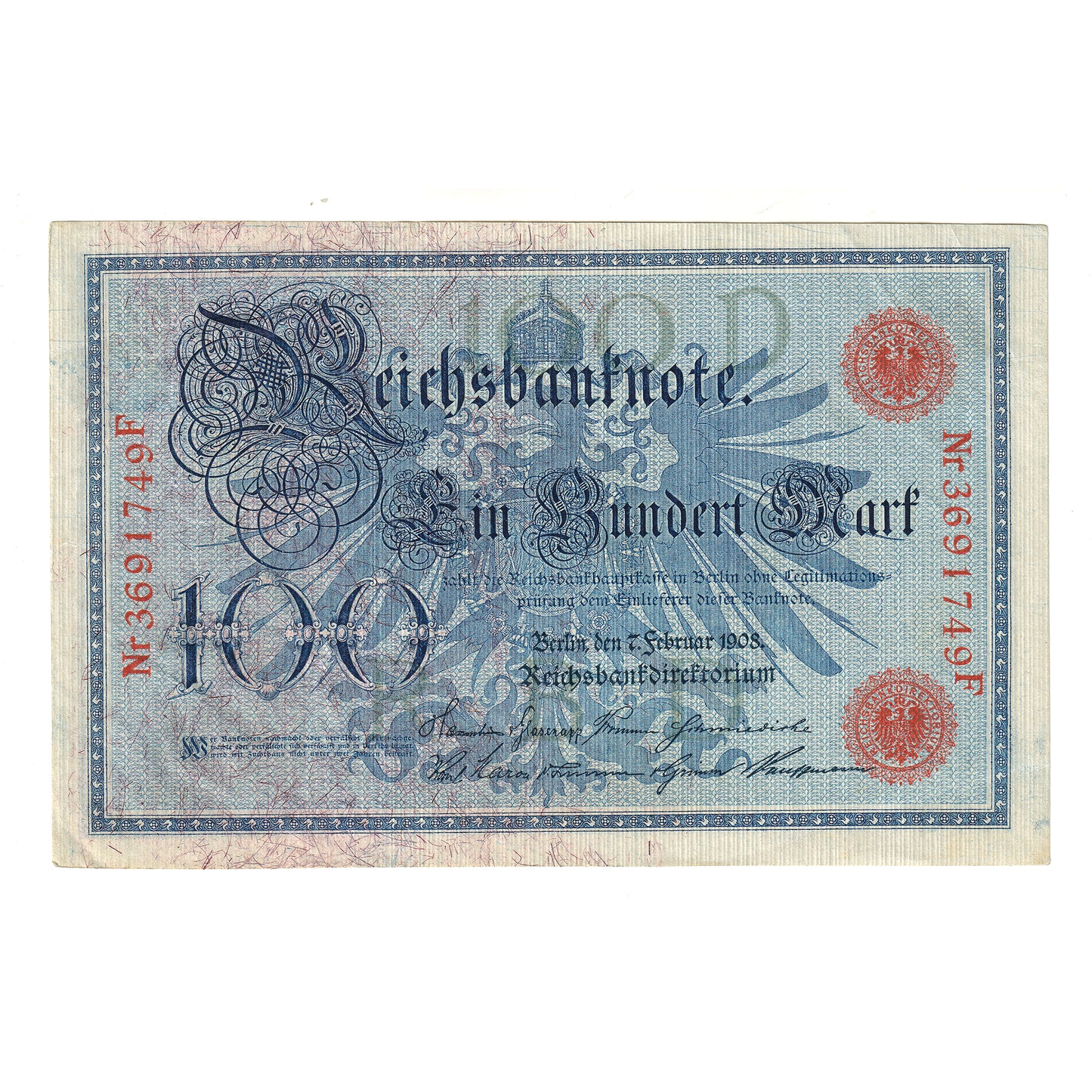 German Empire 1908 100 Mark Note, Pick #33