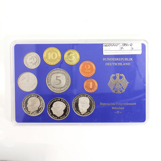 1986D Germany 10-Coin Proof Set in Holder (Impaired)