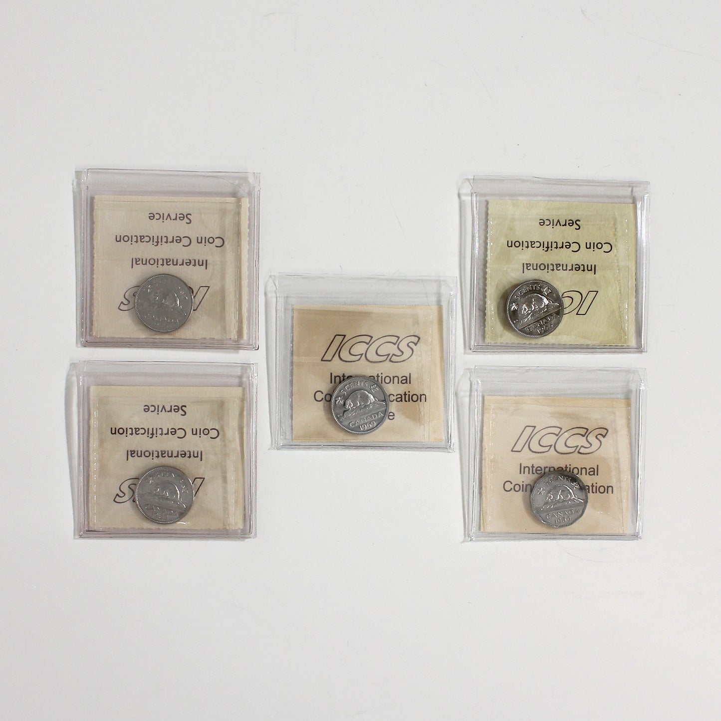 Lot of 5x 1959-1969 Canada 5-cents ICCS Certified PL64, 5pcs