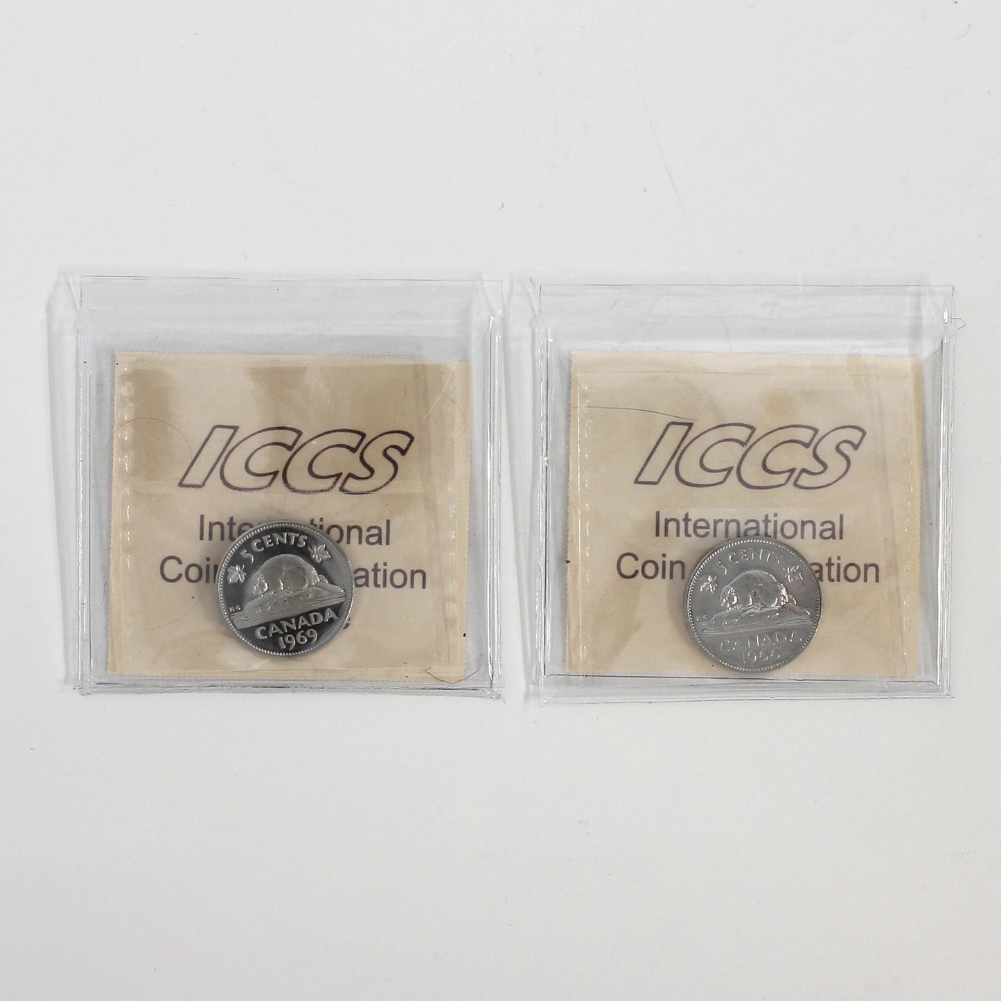 Pair of 1966 & 1969 Canada 5-cents ICCS Certified PL65 UHC, 2pcs