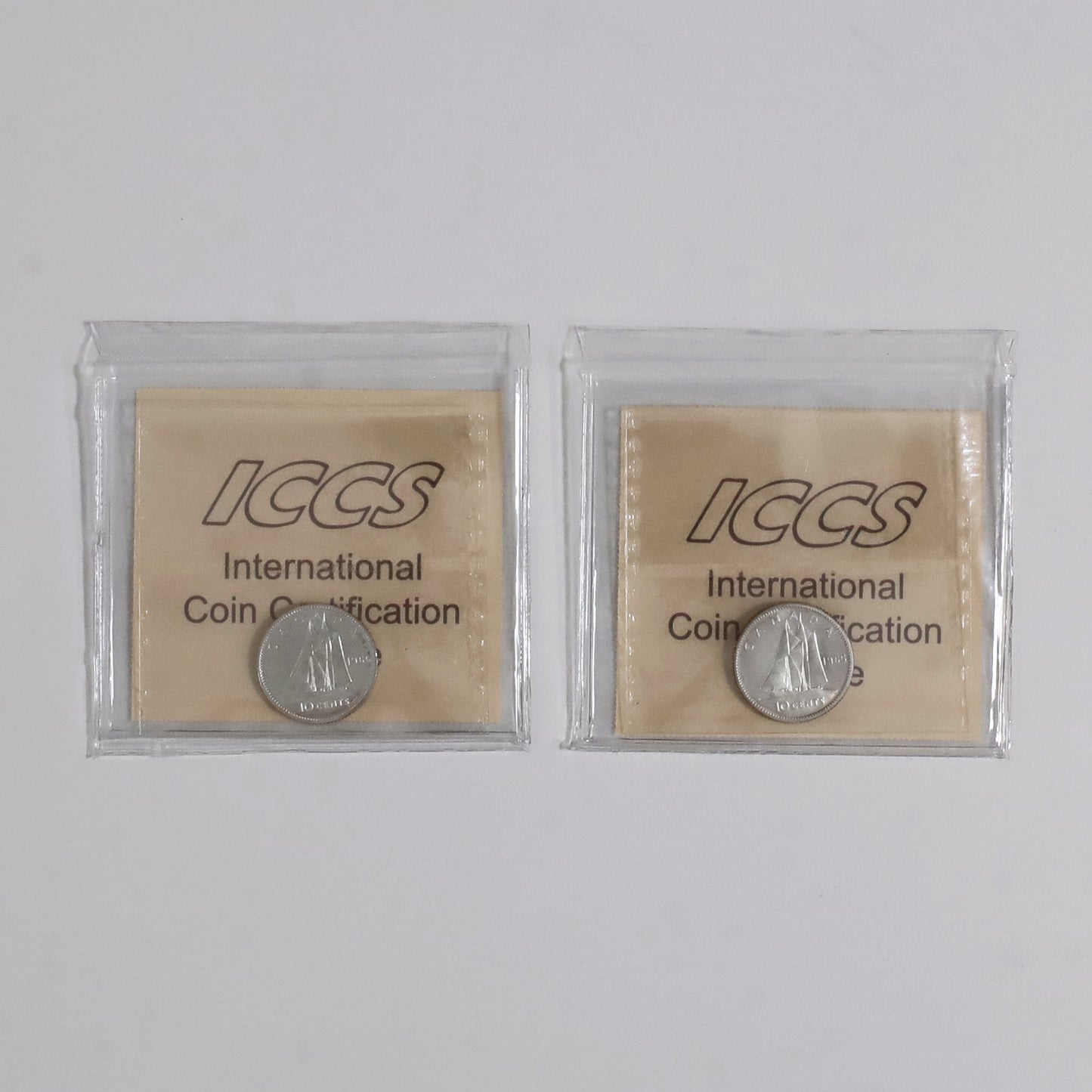 Pair of 1965 & 1966 Canada 10-cents ICCS Certified PL66 UHC, 2pcs