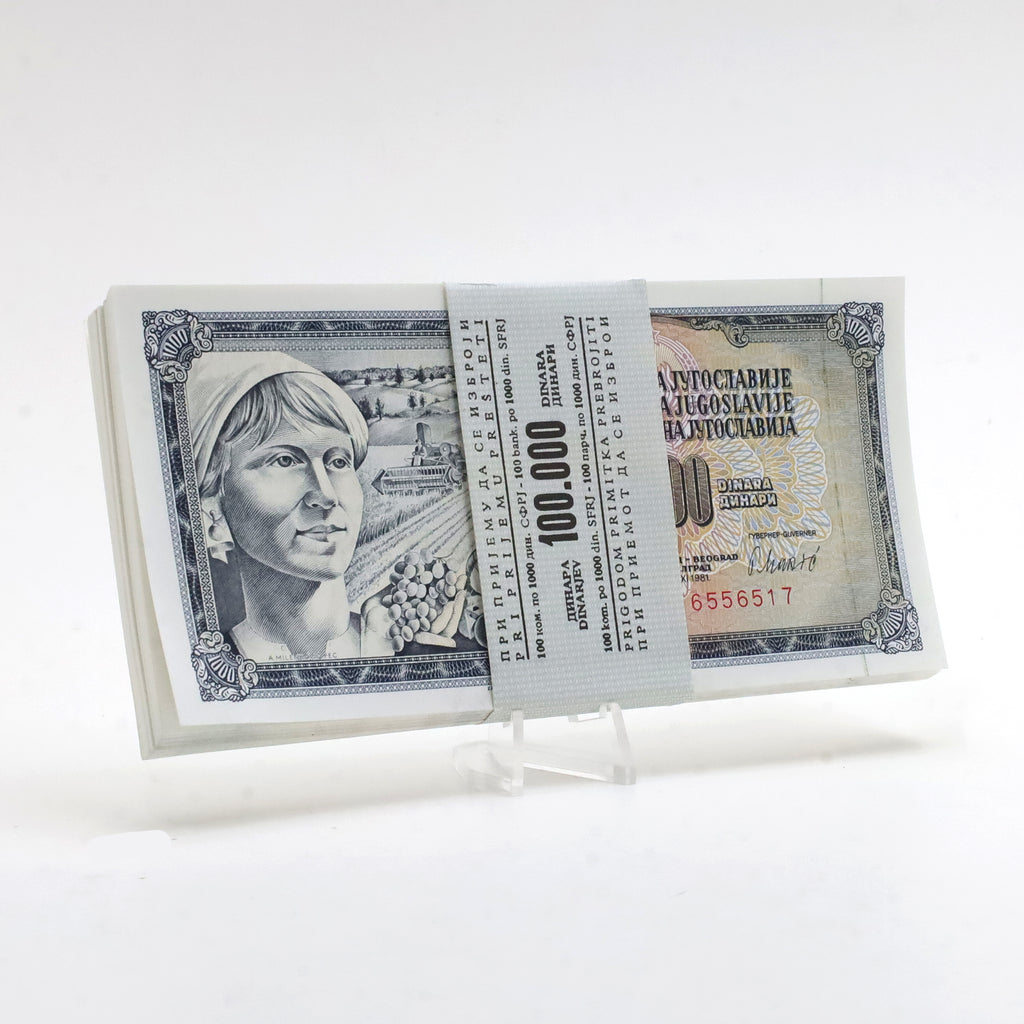 Bundle of 100 Yugoslavia 1981 1000 Dinara Banknotes, 100pcs