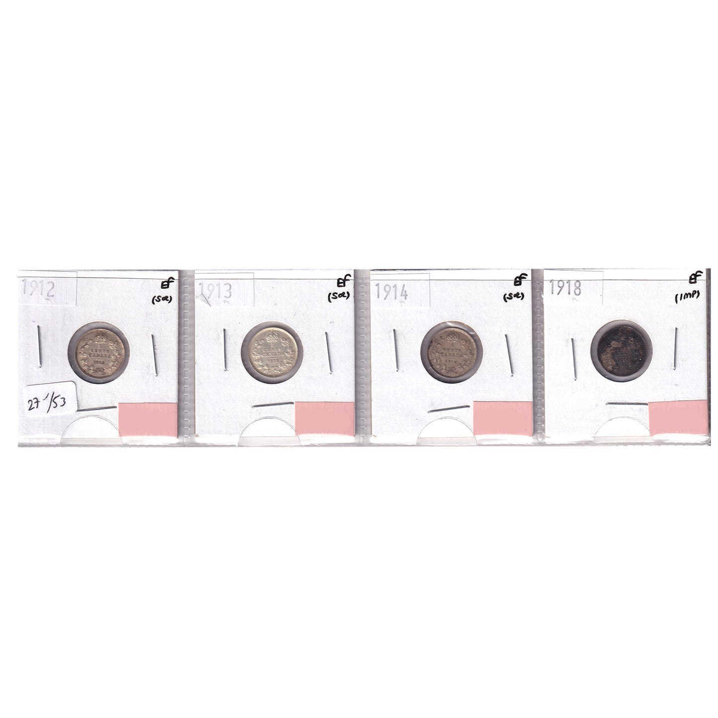 Group Lot of 4x 1912-1918 Canada 5-cents All EF, 4pcs (Issues)