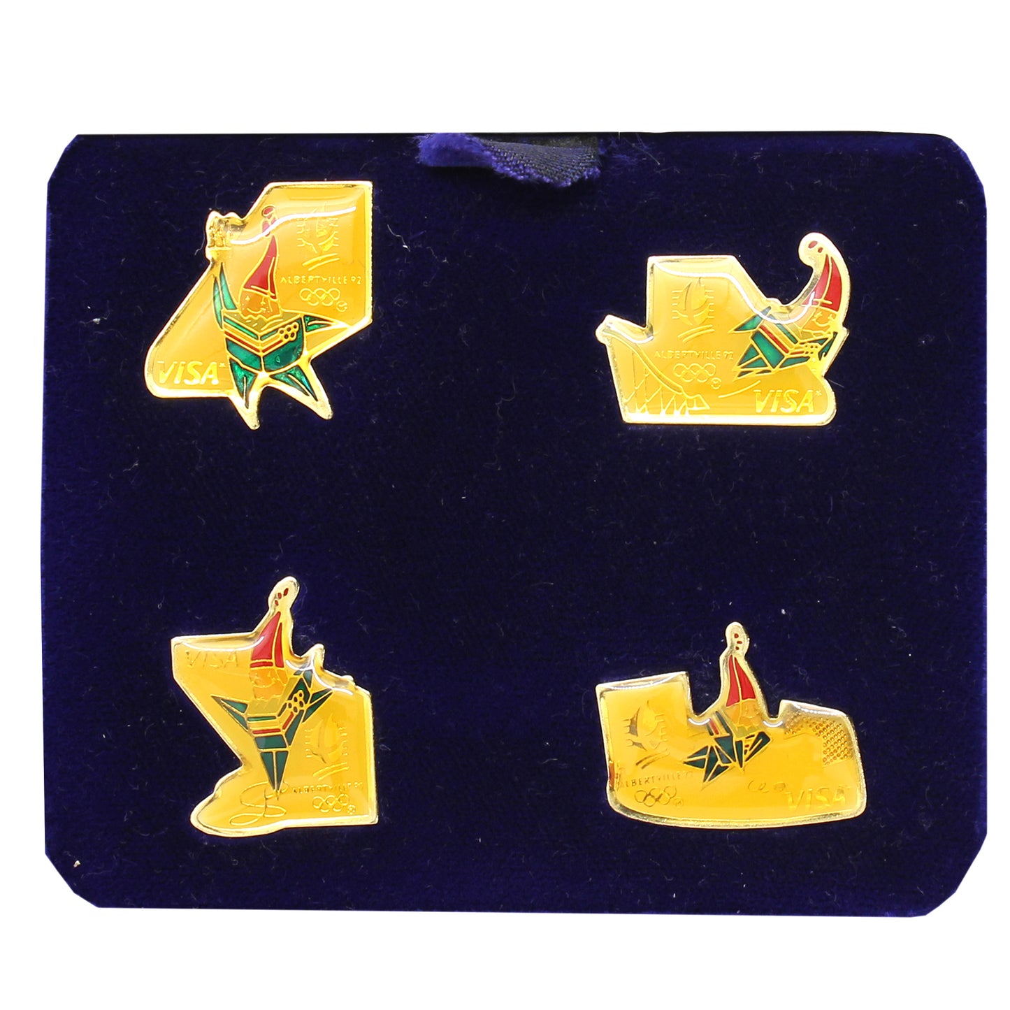 Visa 1992 Albertville Winter Olympics Pin Set in Plush Blue Case