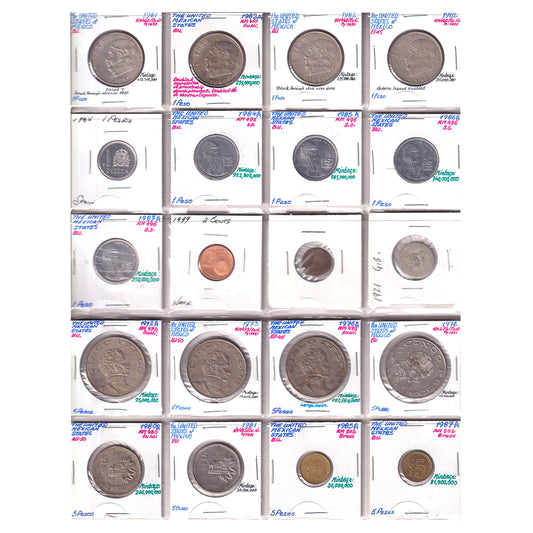 Group Lot of 60x World Coins, Assorted Denominations, mostly Mexico 1950s-1980s, 60pcs