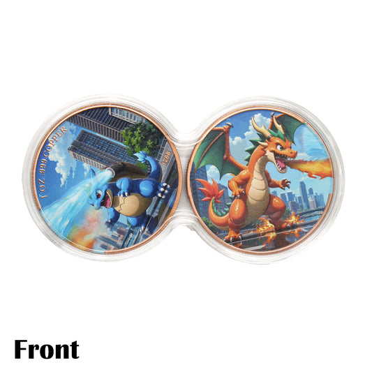 "Charizard vs Blastoise" Fan-Inspired 1oz .999 Fine Copper Dual Battle Set