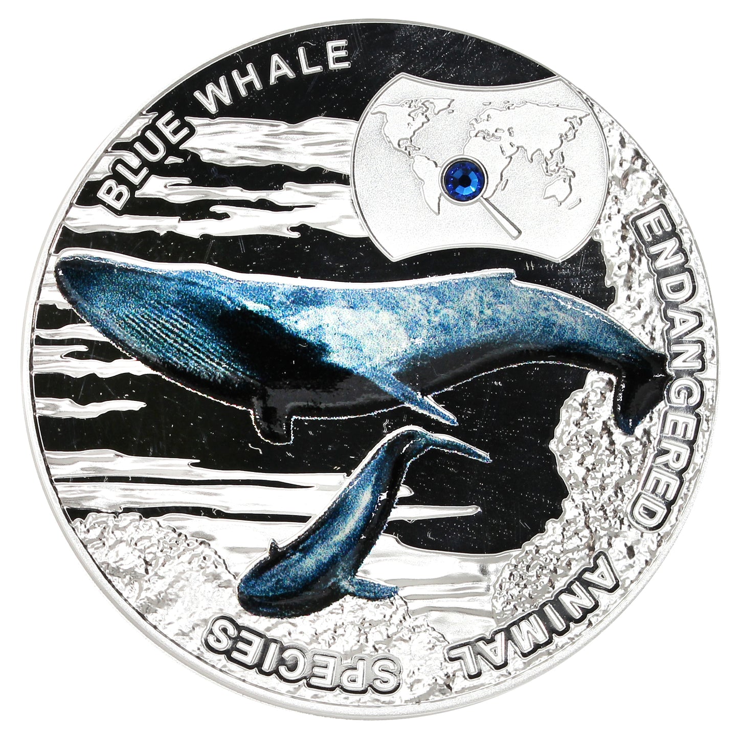 2015 Niue Colourized Endangered Species Blue Whale Fine Silver Coin (No Tax) Scratched capsule