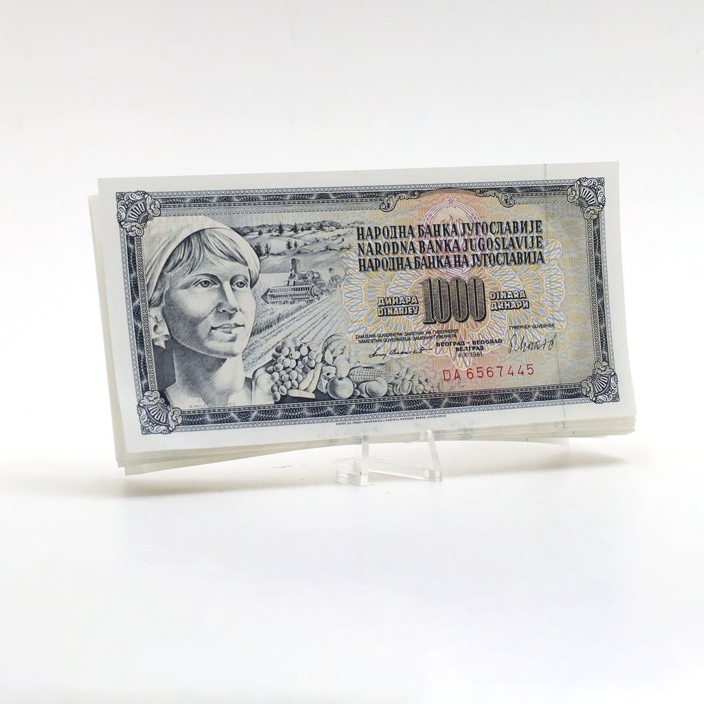 Bundle of 99 Non-Sequential Yugoslavia 1981 1000 Dinara Banknotes, 99pcs