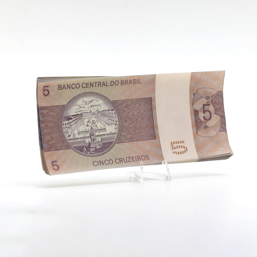 Bundle of 100 Non-Sequential Brazil 1970 5 Cruzeiros Banknotes, 100pcs