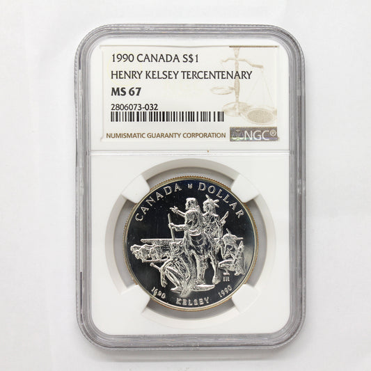 1990 Canada $1 Henry Kelsey Tercentenary .50 Silver Dollar NGC Cert. MS67