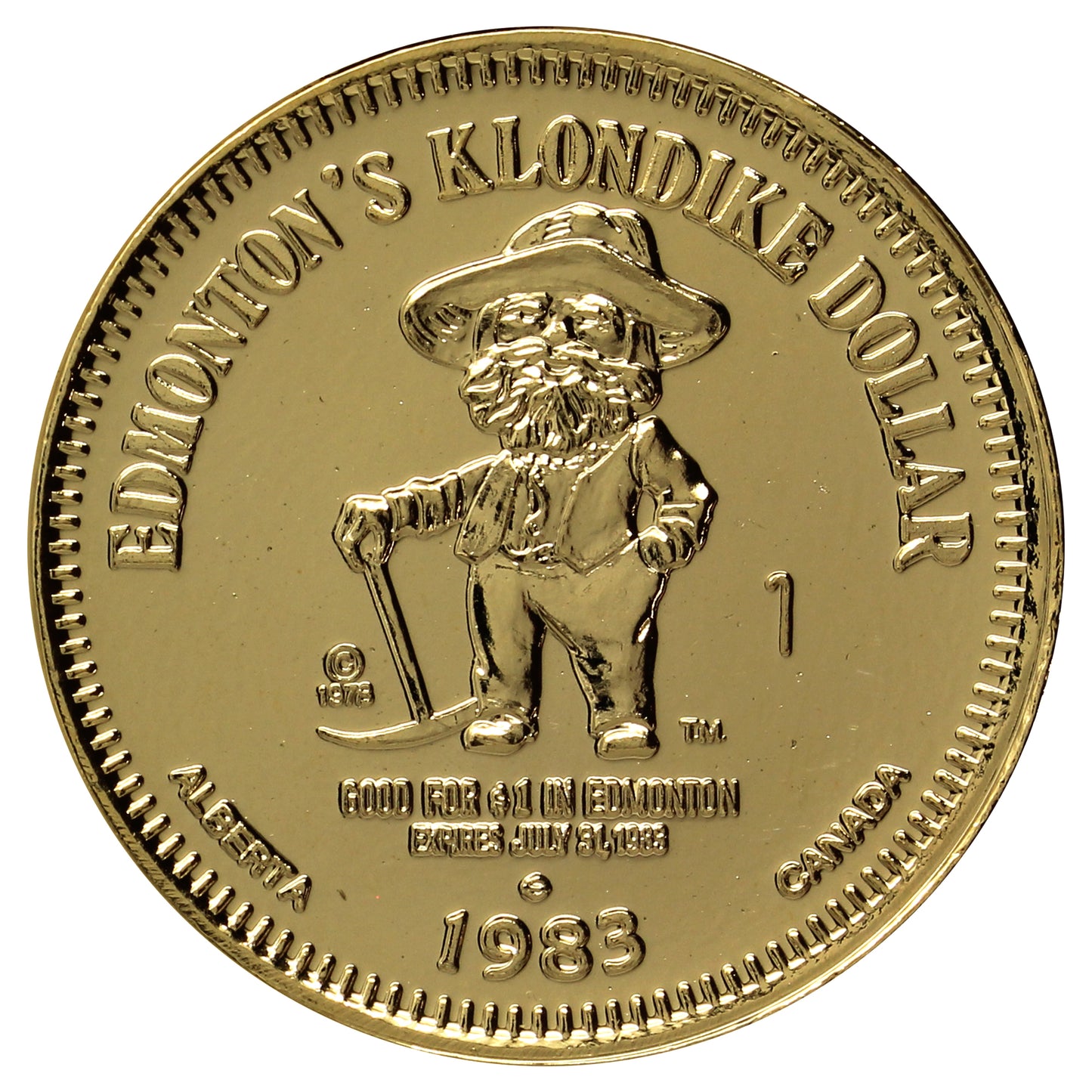 1983 Edmonton, AB, Gold-Plated Klondike Dollar Trade Token: Prince and Princess of Wales