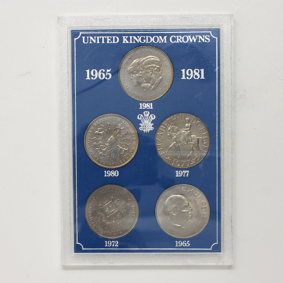 1965-1981 United Kingdom Crowns 5-Coin Collector Set in Presentation Case (Impaired)