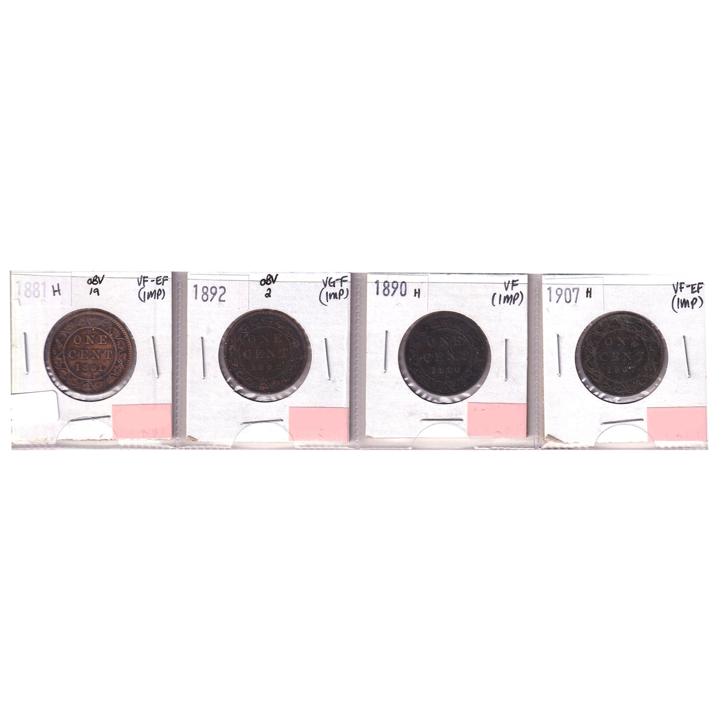 Group Lot of 4x 1881-1907 Canada 1-cents, VG-F to VF-EF, 4pcs (Impaired)