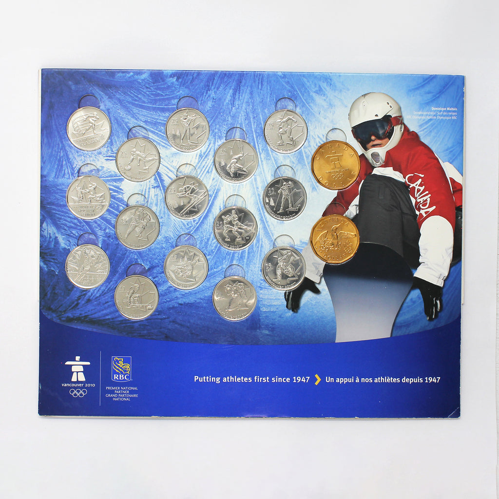 2007-2010 Vancouver Olympics Uncoloured 17-coin Set in RBC Snowboarding Board (Light Wear)