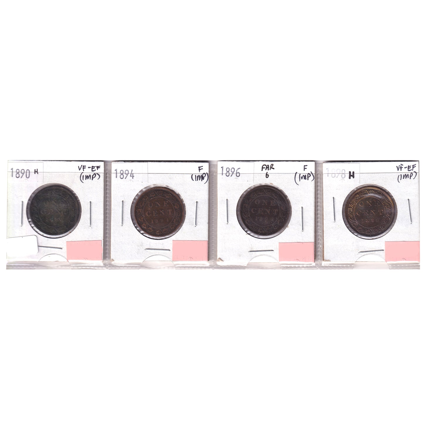 Group Lot of 4x 1890-1898 Canada 1-cent Fine to VF-EF, 4pcs (Impaired)
