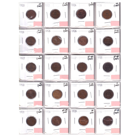 Group Lot of 20x 1920-1936 Canada 1-cent VG to AU, 20pcs (Impaired)