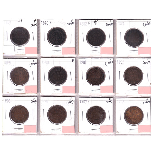 Group Lot of 12x 1859-1908 Canada 1-cent, All Fine, 12pcs (Impaired)