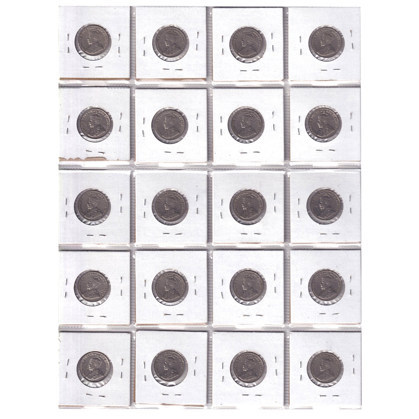 Group Lot of 20x 1926-1936 Canada 5-cents VG-F to VF-EF, 20pcs (Impaired)