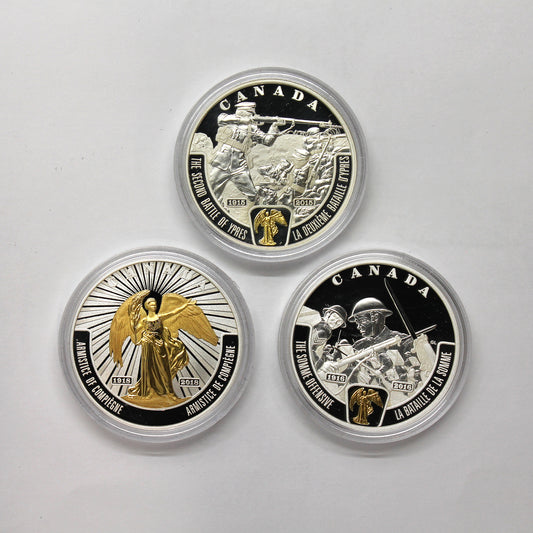 Lot of 3x 2015-2018 Canada $20 WWI Battlefront .999 Silver, 3pcs (No Tax) Coins Only (Issues)