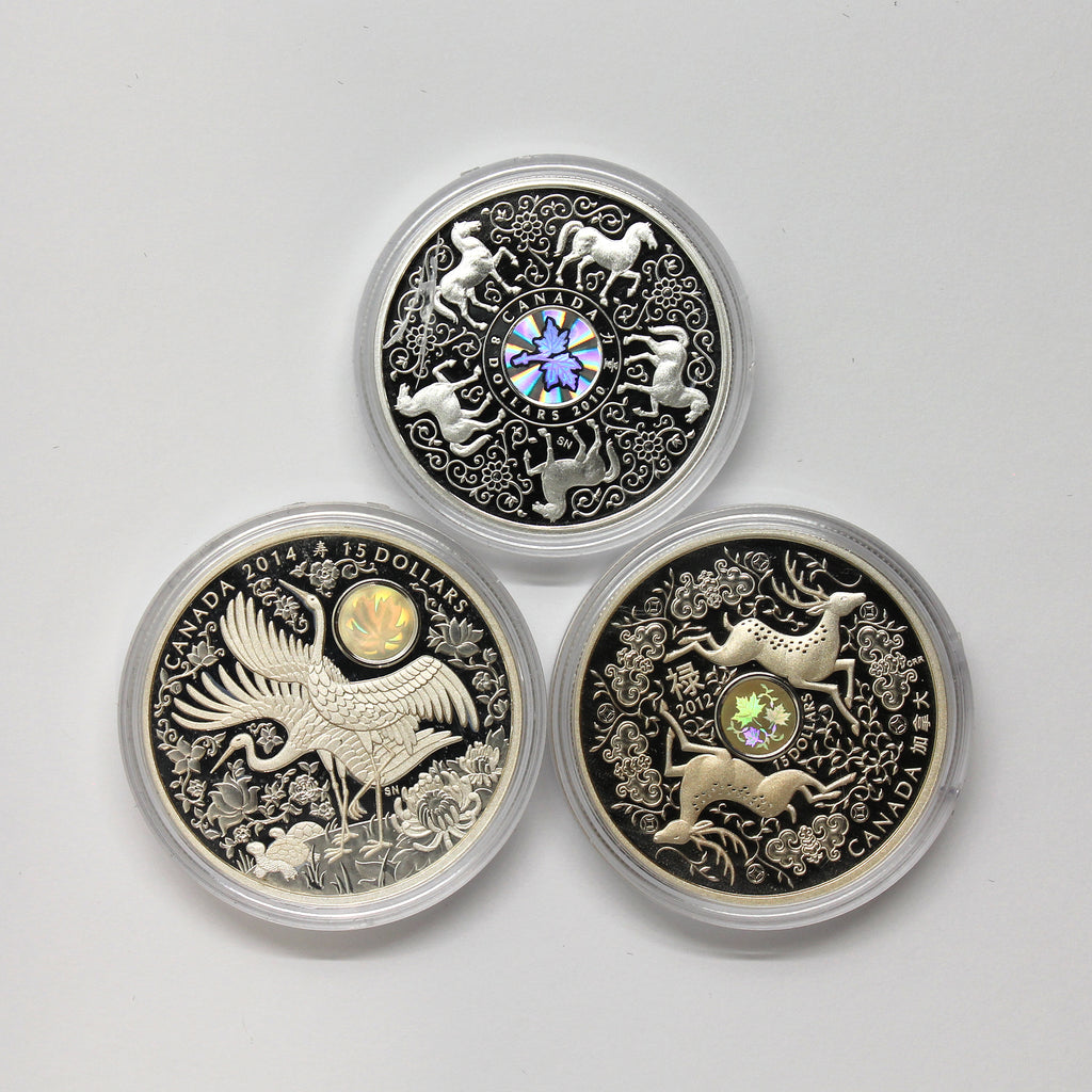 Lot of 3x 2010-2014 Canada Hologram Maple Sterling Coins, 3pcs (Coins Only) (Issues)