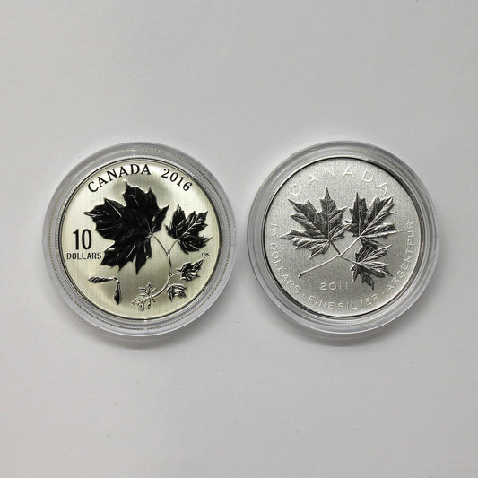 Pair of 2011-2016 Canada $10 Maple Leaf Silver, 2pcs (No Tax) Coins Only (Issues)