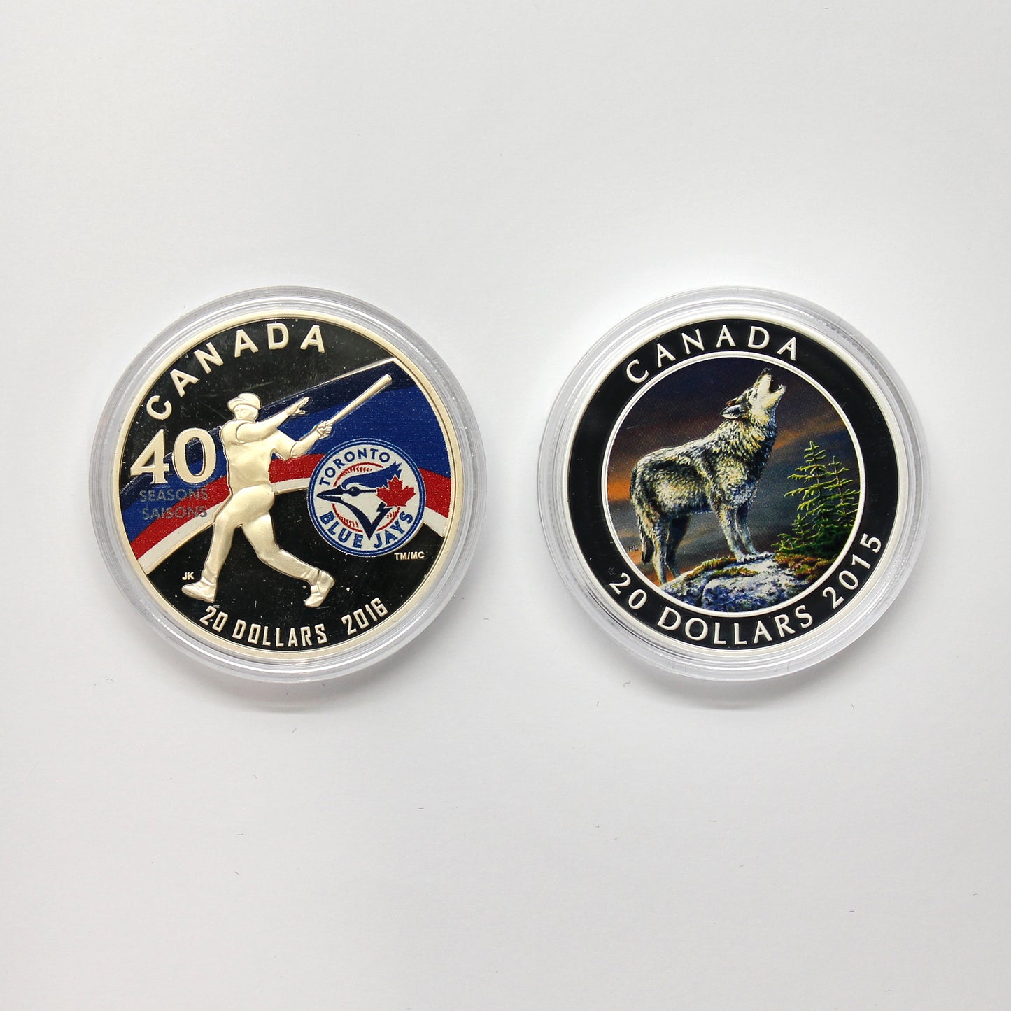 Pair of 2015-2016 Canada $20 Colourized Fine Silver, 2pcs (No Tax) Coins Only (Issues)
