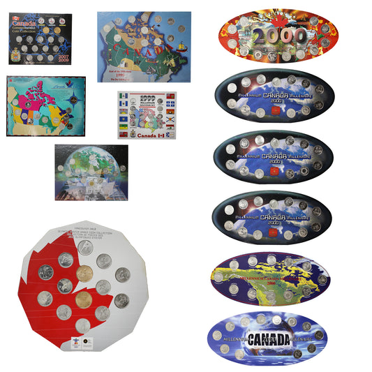 Lot of 12x 1992-2010 Canada 25-cents Sets in Boards or Holders, 12Pcs