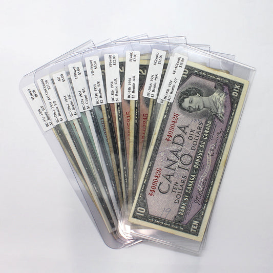 Lot of 10x 1954 Canada Notes, $35 Face Value, VG to AU-UNC, 10pcs