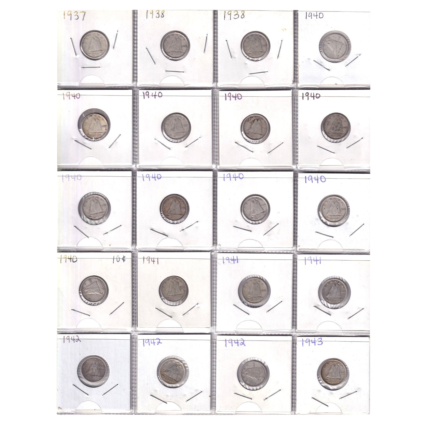 Group Lot of 60x 1937-1950 Canada 10-cents, Circulated Quality, 60pcs