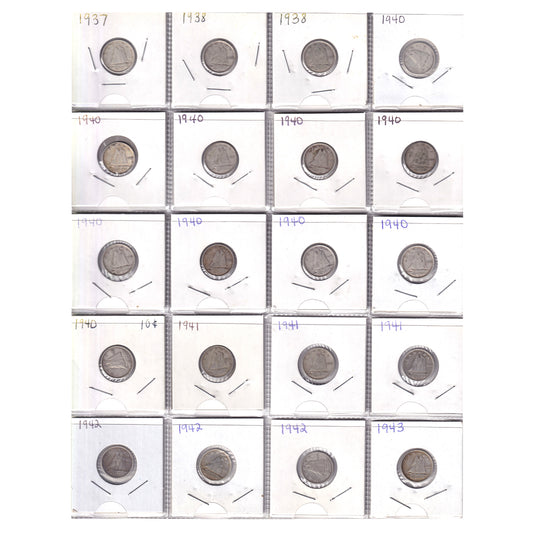 Group Lot of 60x 1937-1950 Canada 10-cents, Circulated Quality, 60pcs