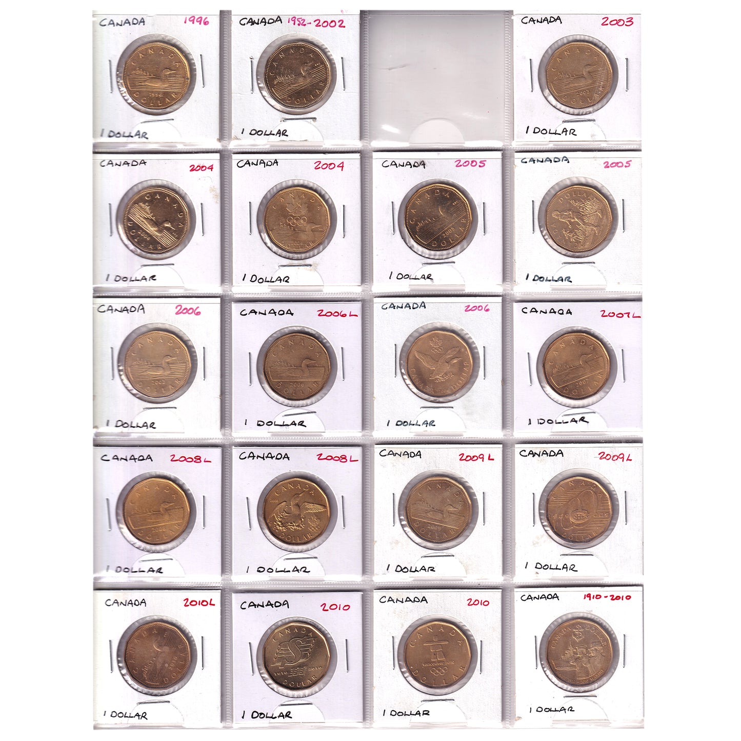 Estate Lot of 170x 1987-2023 Canada Loon Dollars in Red Binder, 170pcs