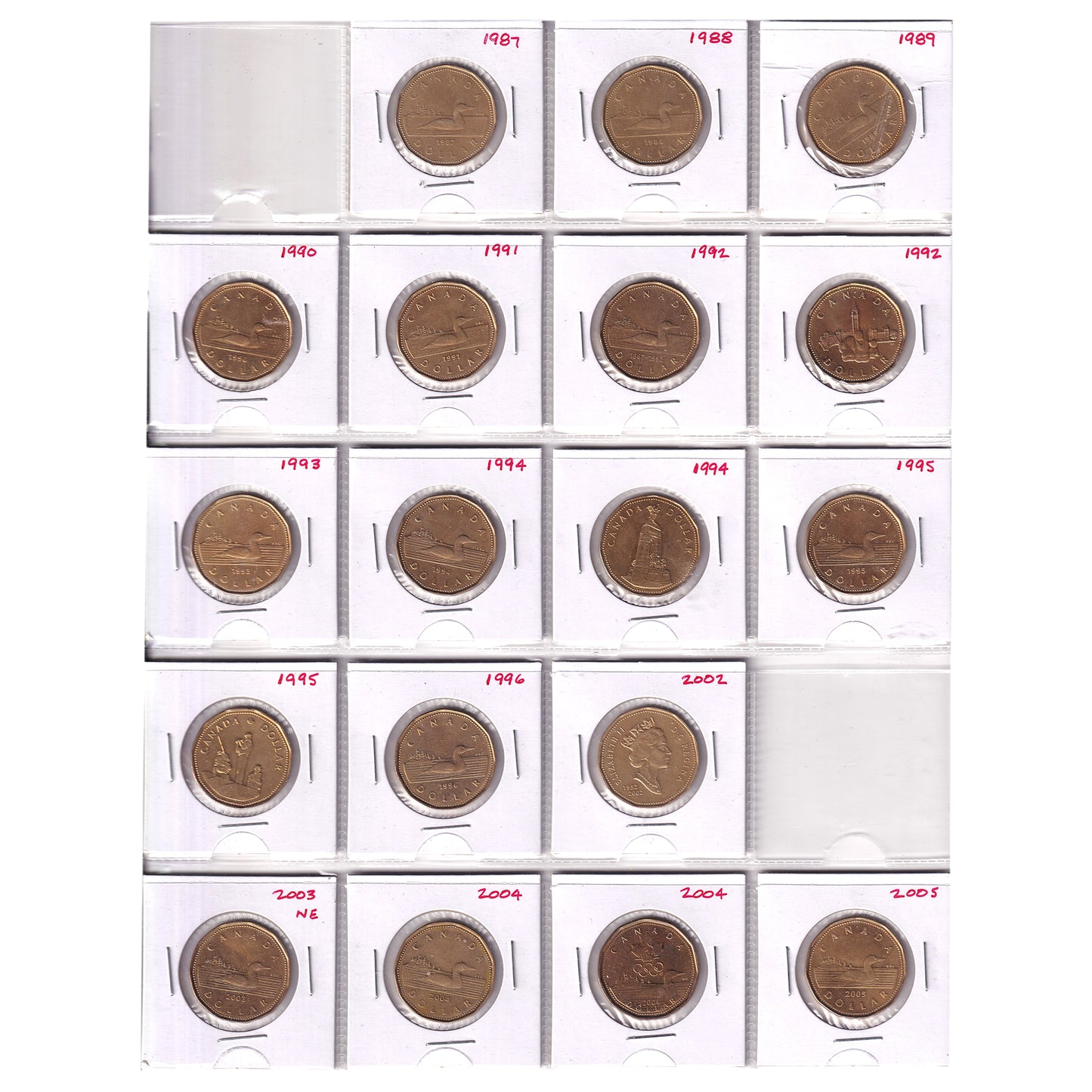 Estate Lot of 170x 1987-2023 Canada Loon Dollars in Red Binder, 170pcs