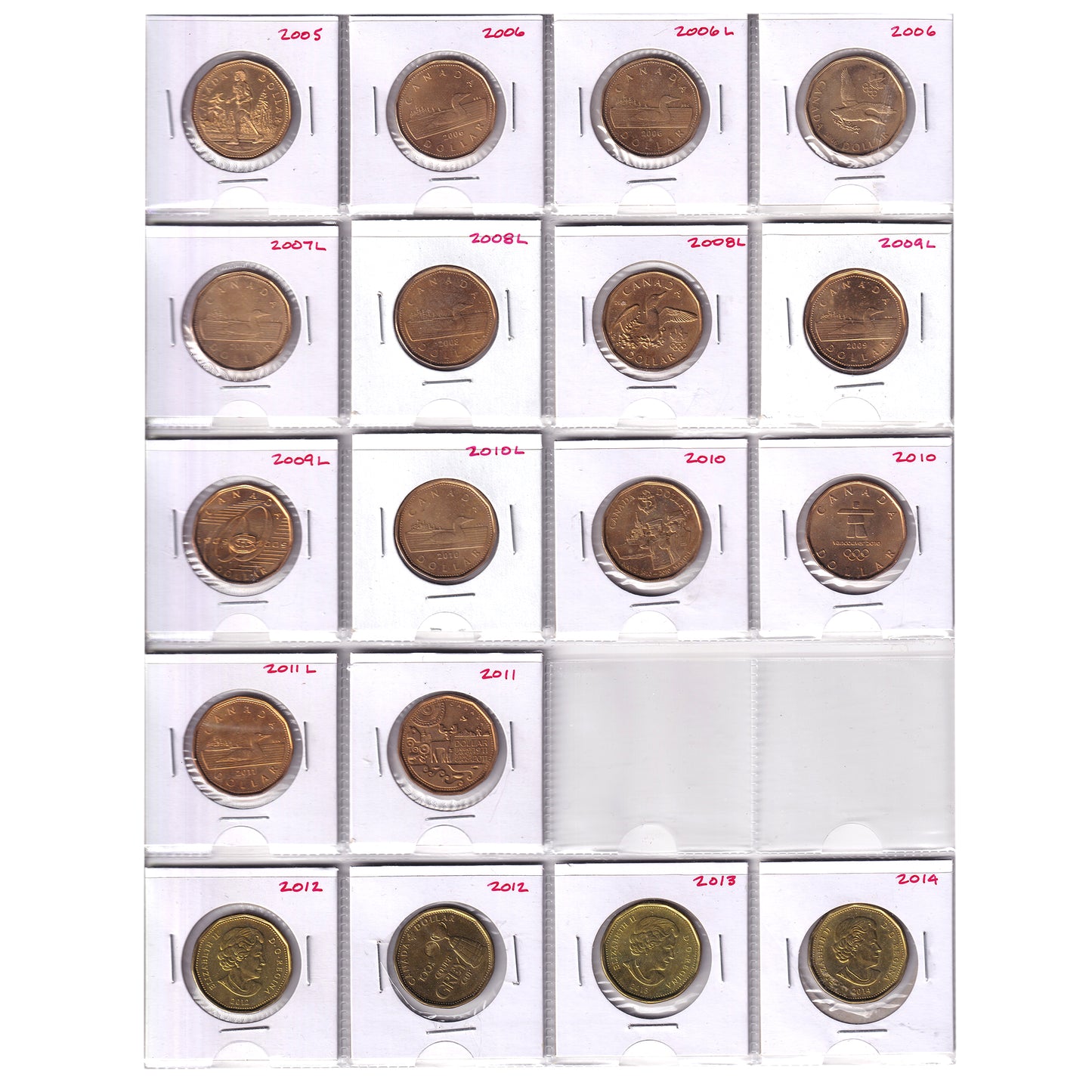 Estate Lot of 170x 1987-2023 Canada Loon Dollars in Red Binder, 170pcs