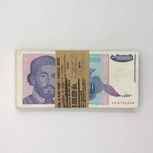 (Bundle of 103) Yugoslavia 1993 50,000 Dinara Non-Consecutive Notes, 103pcs