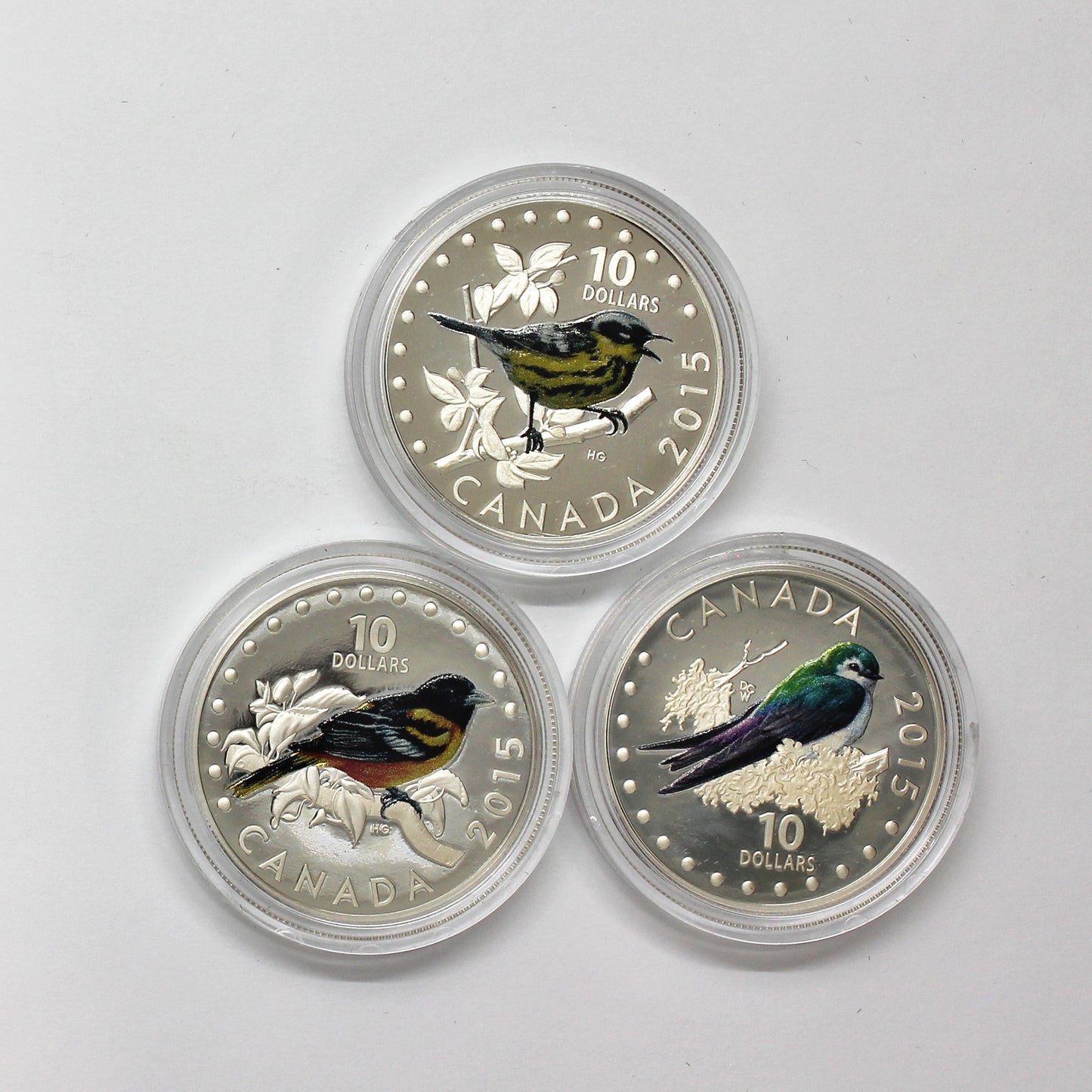 Lot of 3x 2015 Canada $10 Colourful Songbirds, 3pcs (No Tax) Coins Only (Scr Caps)