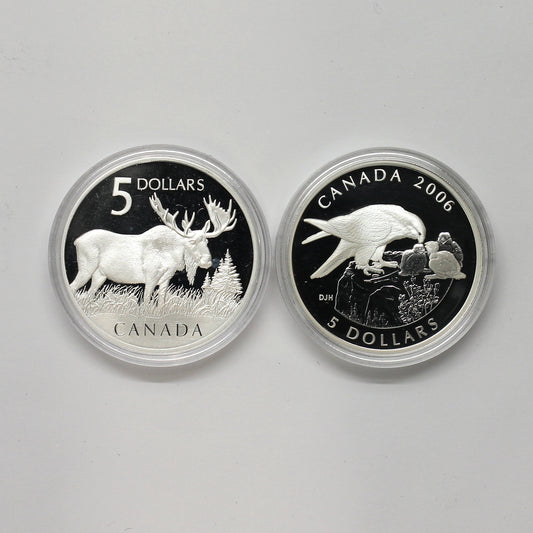 Pair of 2004 & 2006 Canada $5 Silver from Sets, 2pcs (No Tax) Coins Only (Scr. Caps)