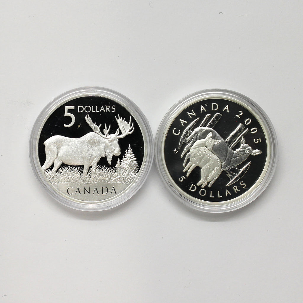 Pair of 2004 & 2005 Canada $5 Silver from Sets, 2pcs (No Tax) Coins Only (Scr. Caps)