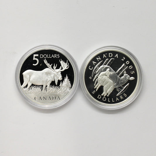 Pair of 2004 & 2005 Canada $5 Silver from Sets, 2pcs (No Tax) Coins Only (Scr. Caps)