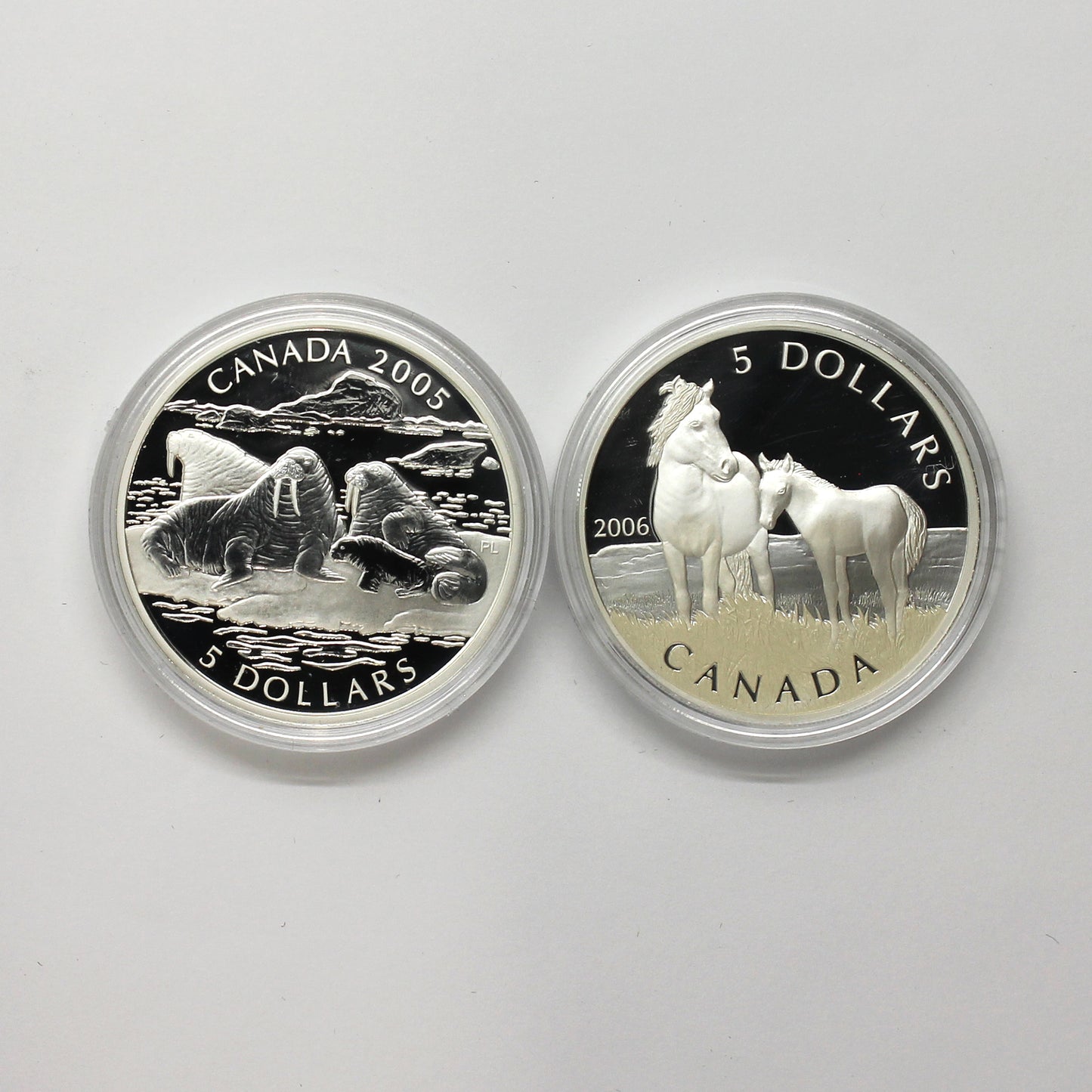 Pair of 2005 & 2006 Canada $5 Silver from Sets, 2pcs (No Tax) Coins Only (Scr. Caps)