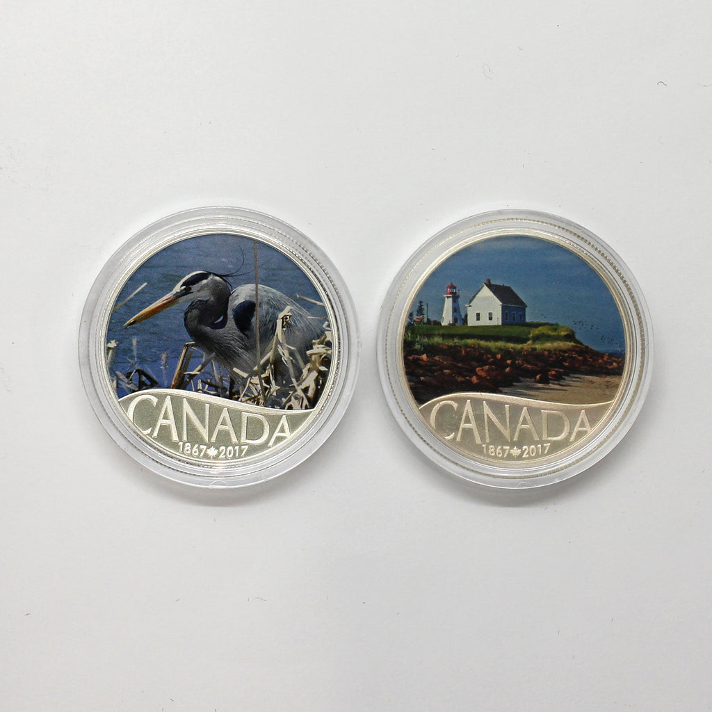 Pair of 2017 $10 Celebrating Canada's 150th Silver, 2pcs (No Tax) Coins Only (Scr. Caps)