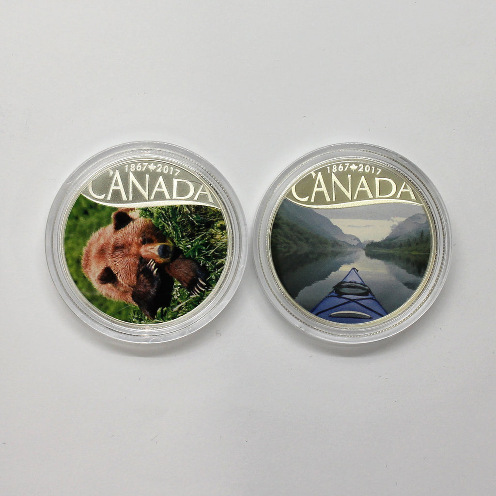 Pair of 2017 $10 Celebrating Canada's 150th Silver, 2pcs (No Tax) Coins Only (Scr. Caps)