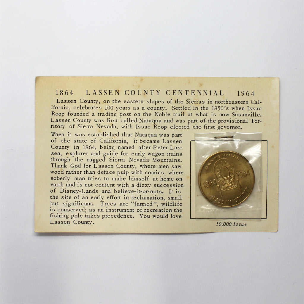 1964 Lassen County, CA, Centennial 50-cent Souvenir Trade Token with Information Card