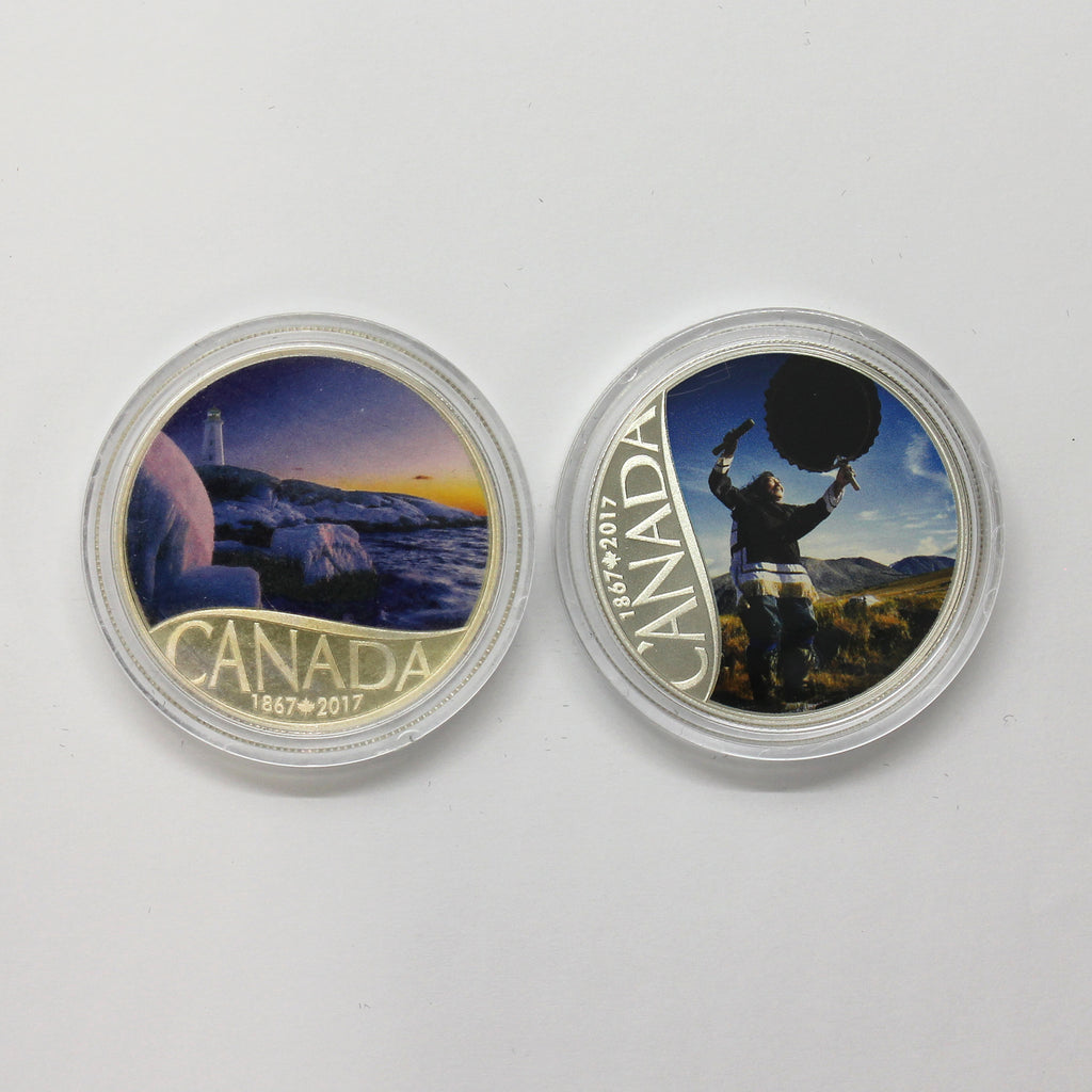 Pair of 2017 $10 Celebrating Canada's 150th Silver, 2pcs (No Tax) Coins Only (Scr. Caps)