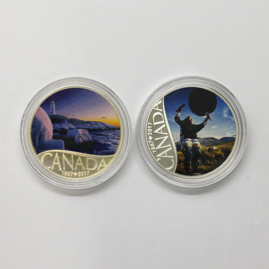 Pair of 2017 $10 Celebrating Canada's 150th Silver, 2pcs (No Tax) Coins Only (Scr. Caps)